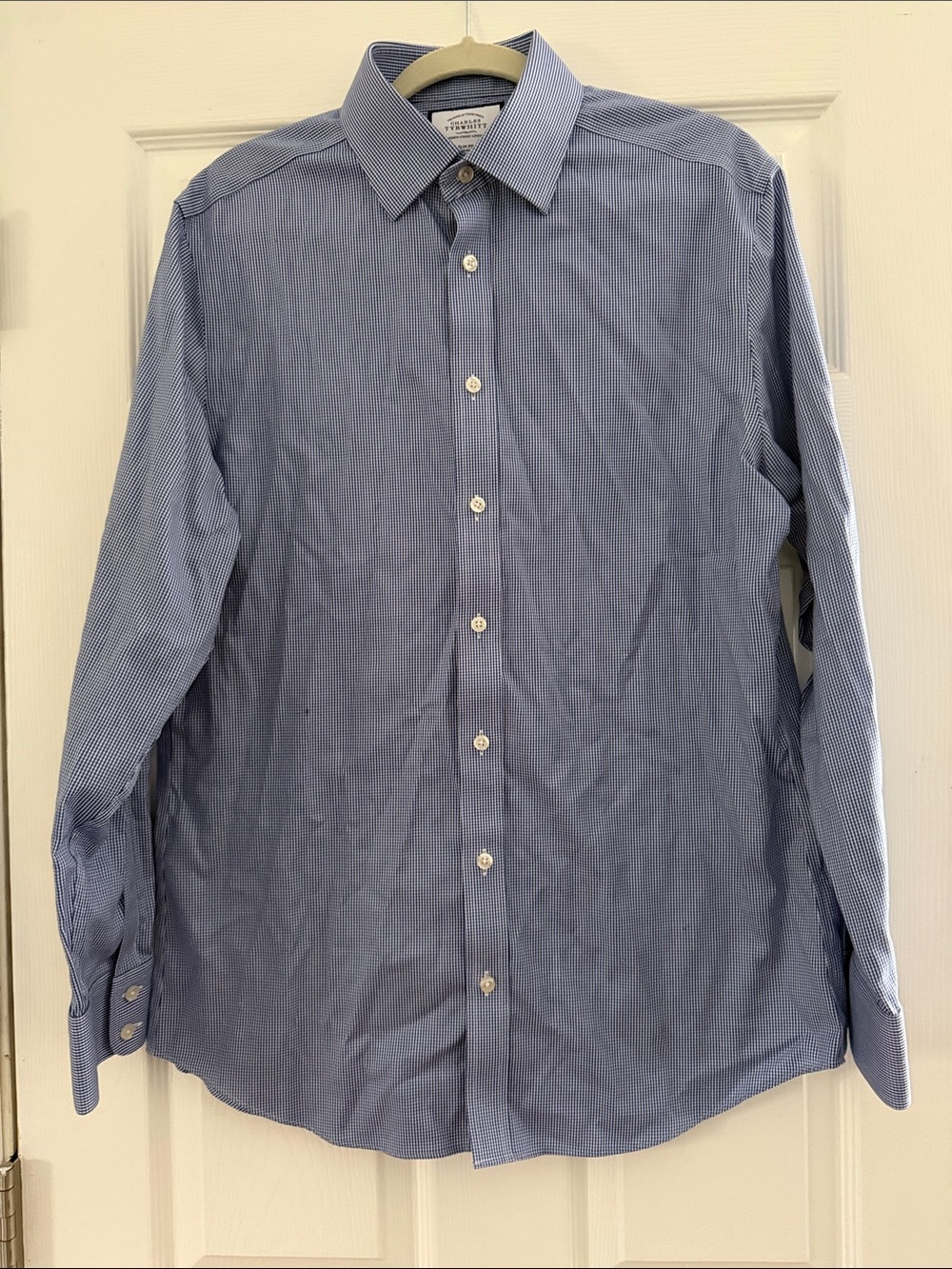 Men's Blue Micro-Plaid Dress Shirt